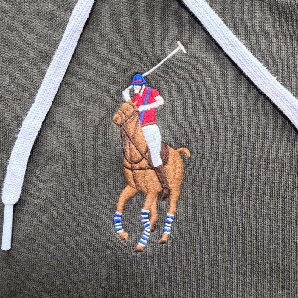Polo Ralph Lauren Hoodie Kids XS (4/5) Olive Green Big Pony Embroidered Pullover - Picture 2 of 4